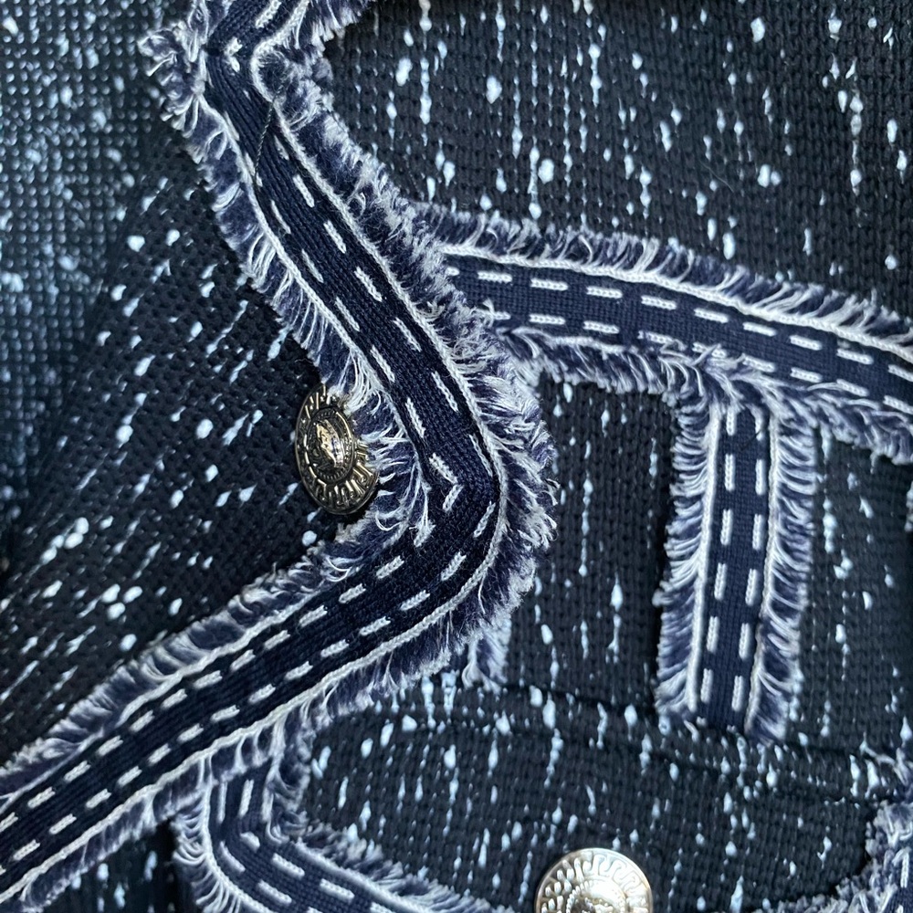 Authentic Versace cropped boucle tweed navy blue moto trucker denim jacket s m - Picture 12 of 13